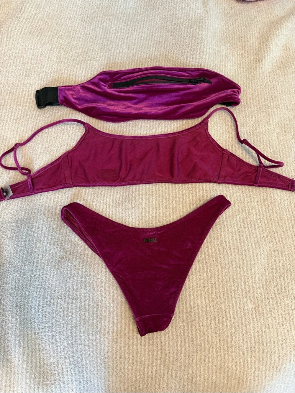 triangl swimwear Magenta Velvet Bikini Set